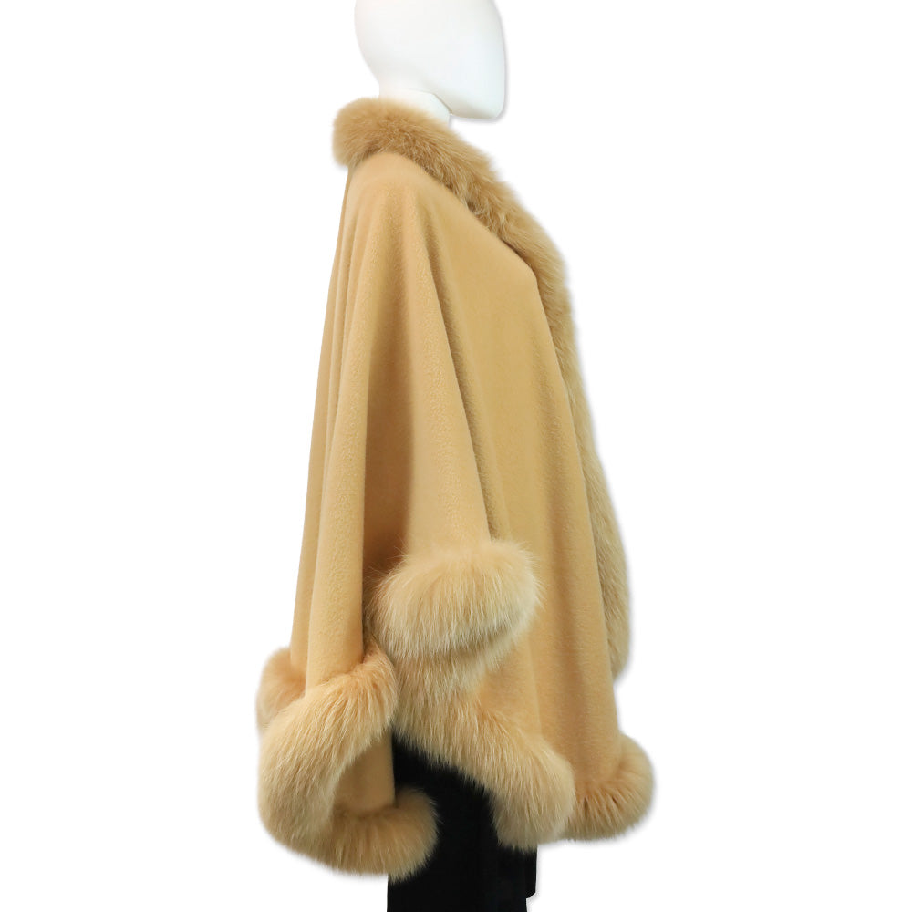 St. John Tan Wool/Cashmere Fox Fur Trim Shawl
