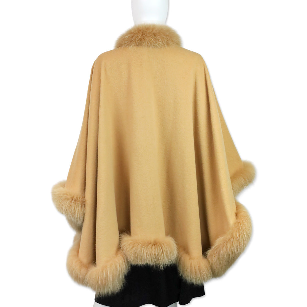 St. John Tan Wool/Cashmere Fox Fur Trim Shawl