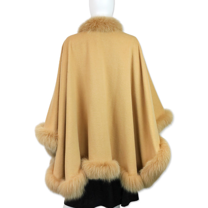 St. John Tan Wool/Cashmere Fox Fur Trim Shawl