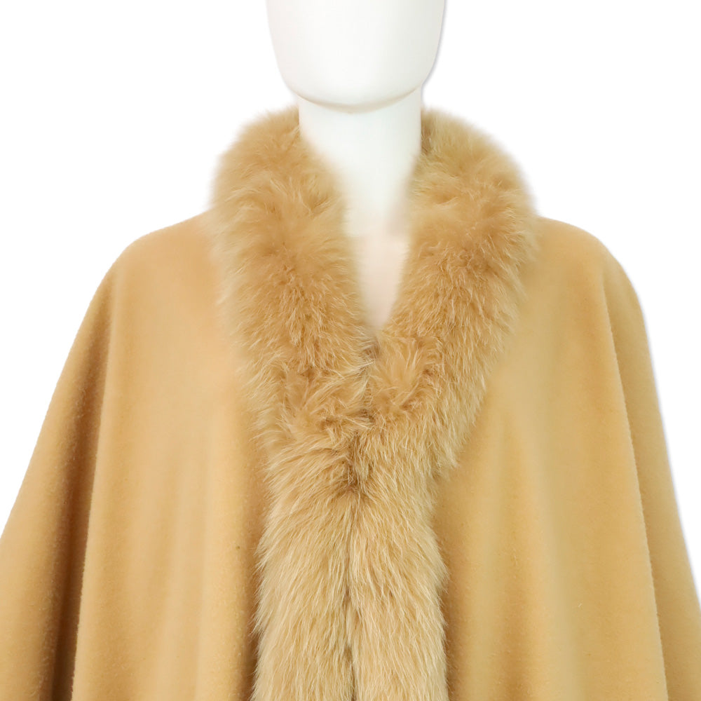 St. John Tan Wool/Cashmere Fox Fur Trim Shawl