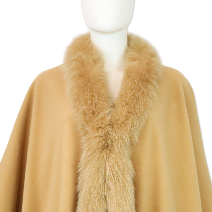 St. John Tan Wool/Cashmere Fox Fur Trim Shawl