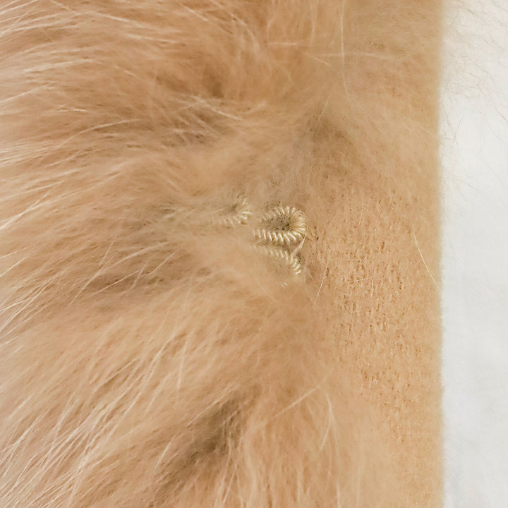 St. John Tan Wool/Cashmere Fox Fur Trim Shawl