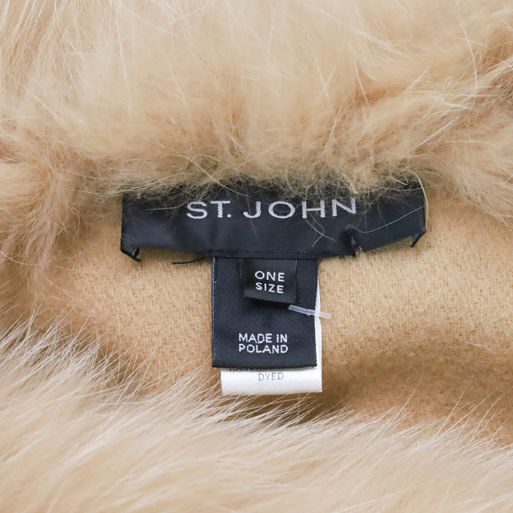 St. John Tan Wool/Cashmere Fox Fur Trim Shawl