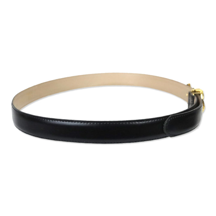 St. John Thin Black Leather Croc Belt with Gold Croc Buckle