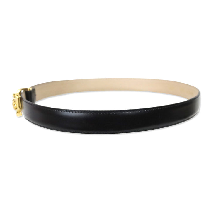 St. John Thin Black Leather Croc Belt with Gold Croc Buckle