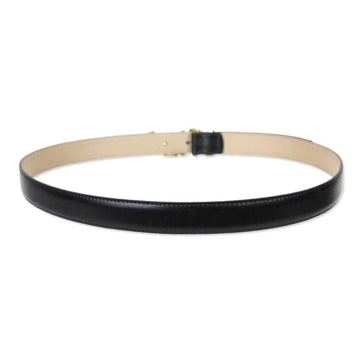 St. John Thin Black Leather Croc Belt with Gold Croc Buckle