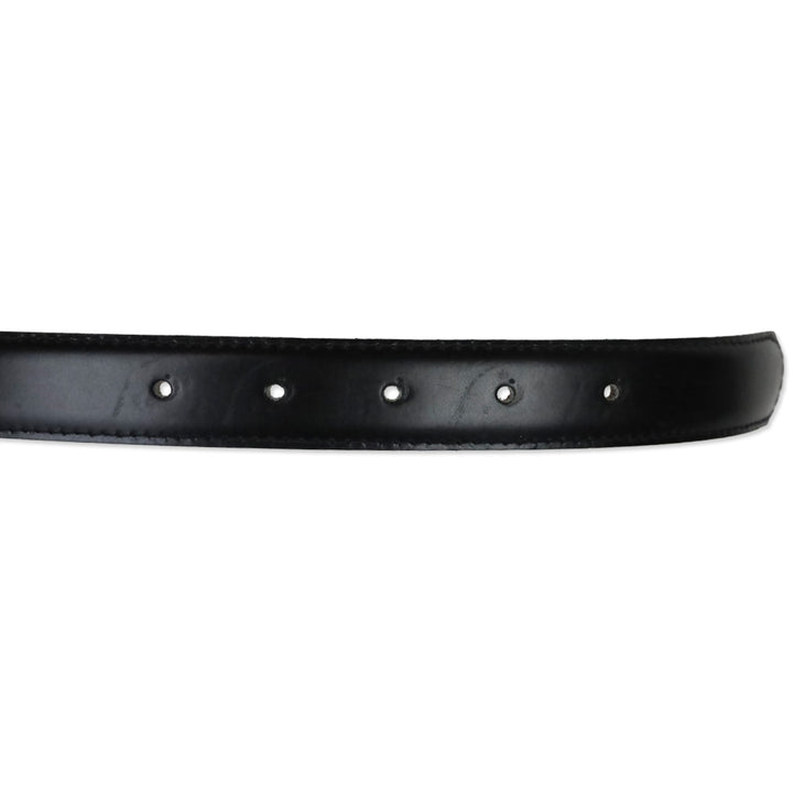 St. John Thin Black Leather Croc Belt with Gold Croc Buckle