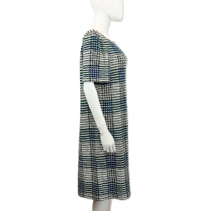 St. John Vivid Blue/Grass Green Multi Stripped Sheath Midi Dress