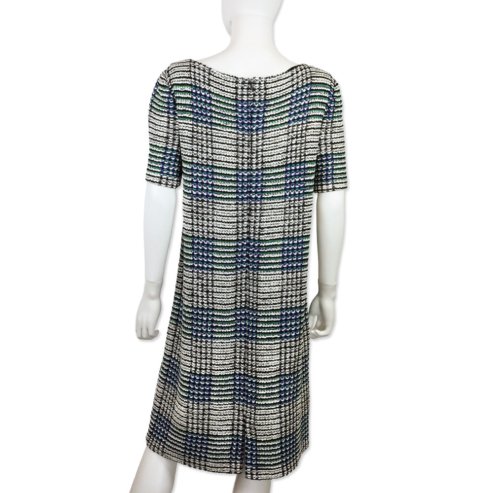 St. John Vivid Blue/Grass Green Multi Stripped Sheath Midi Dress
