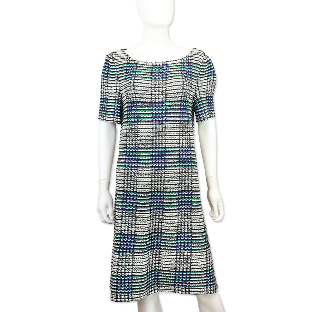 St. John Vivid Blue/Grass Green Multi Stripped Sheath Midi Dress