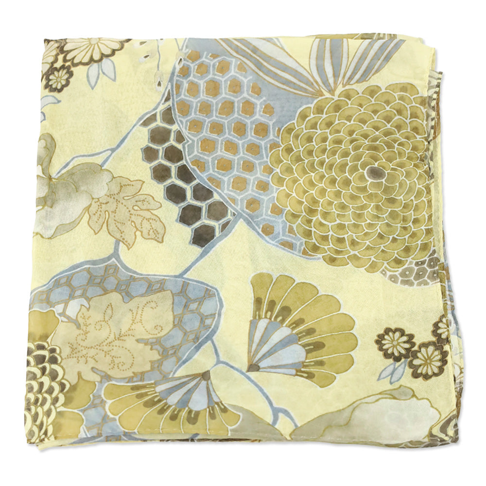 St. John Yellow Floral Print Chiffon Scarf