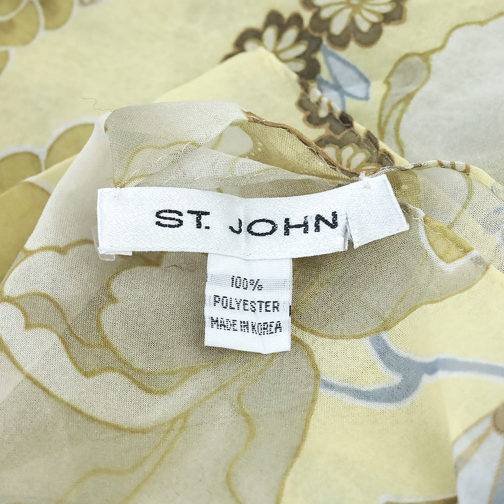 St. John Yellow Floral Print Chiffon Scarf
