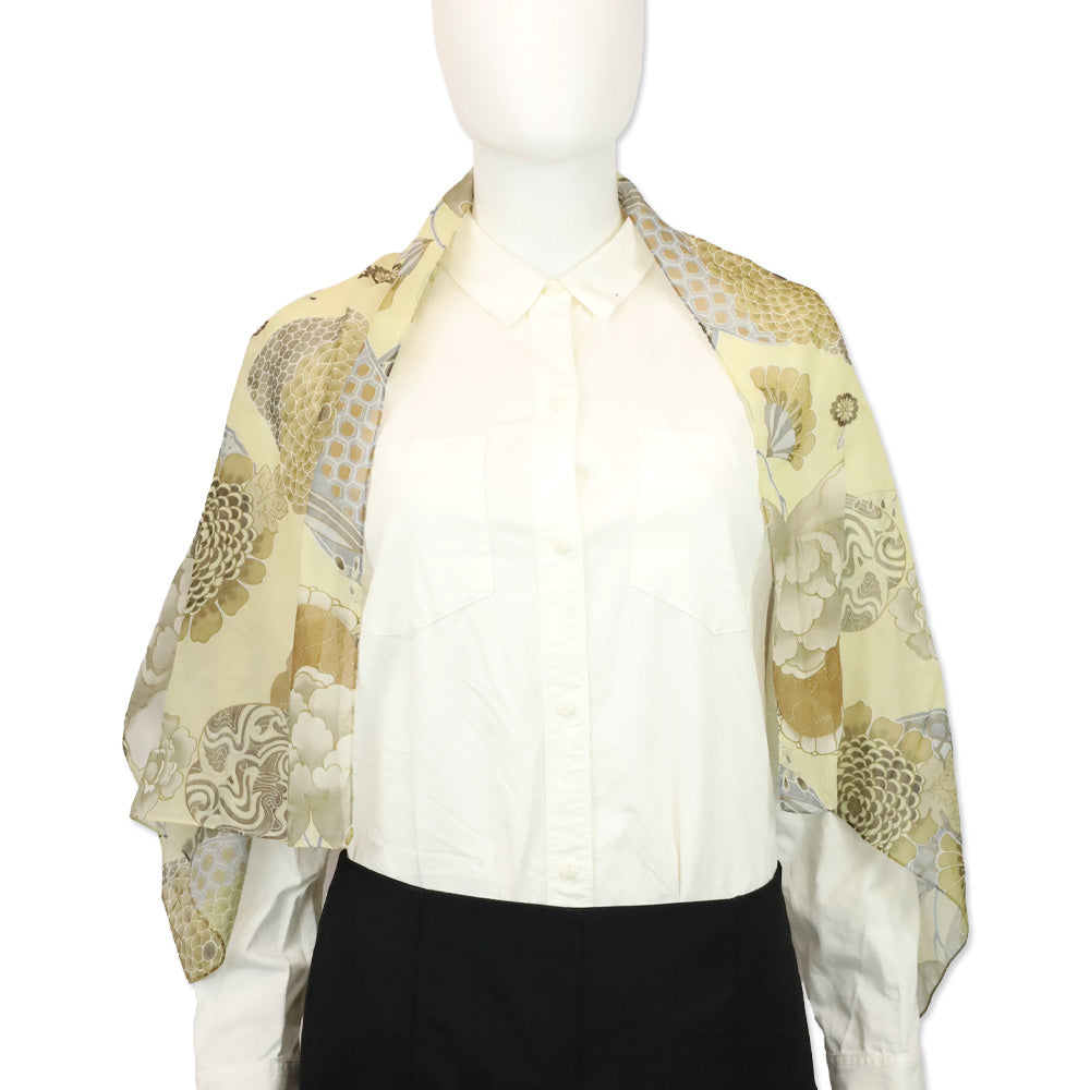 St. John Yellow Floral Print Chiffon Scarf