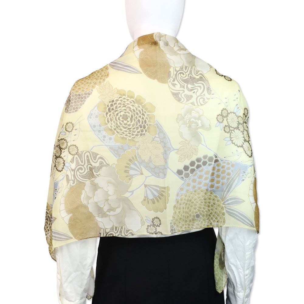 St. John Yellow Floral Print Chiffon Scarf