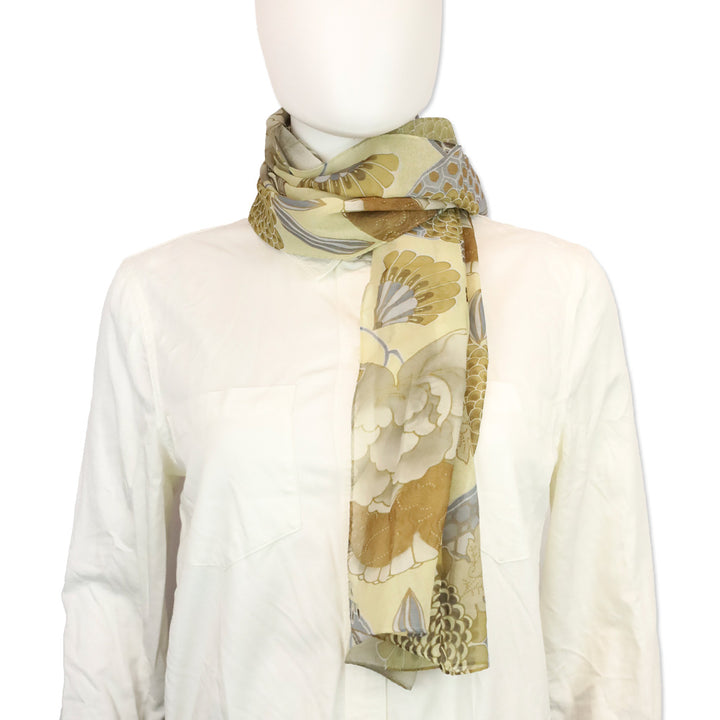 St. John Yellow Floral Print Chiffon Scarf