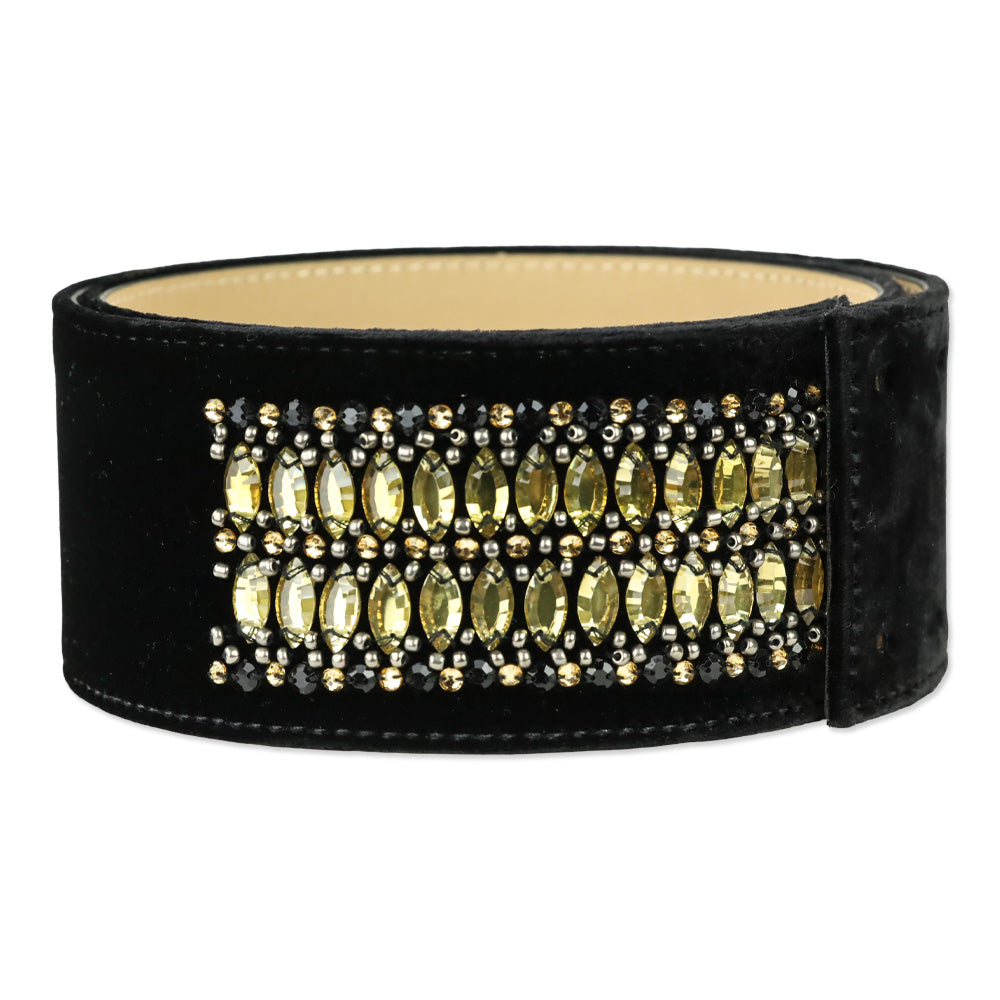 St. John Black Velvet Crystal Beaded Wide Belt