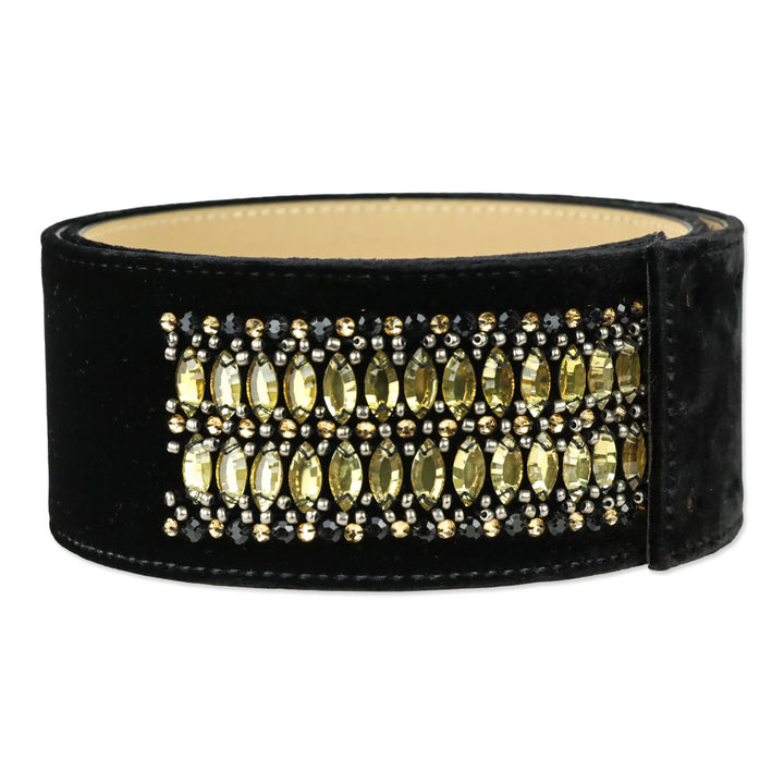 St. John Black Velvet Crystal Beaded Wide Belt