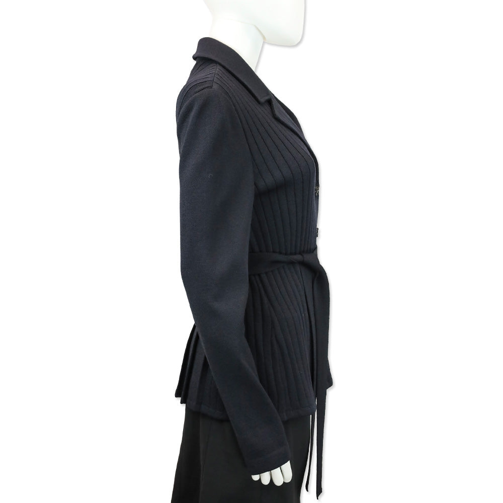 St. John Navy Santana Ribbed Knit Belted Jacket