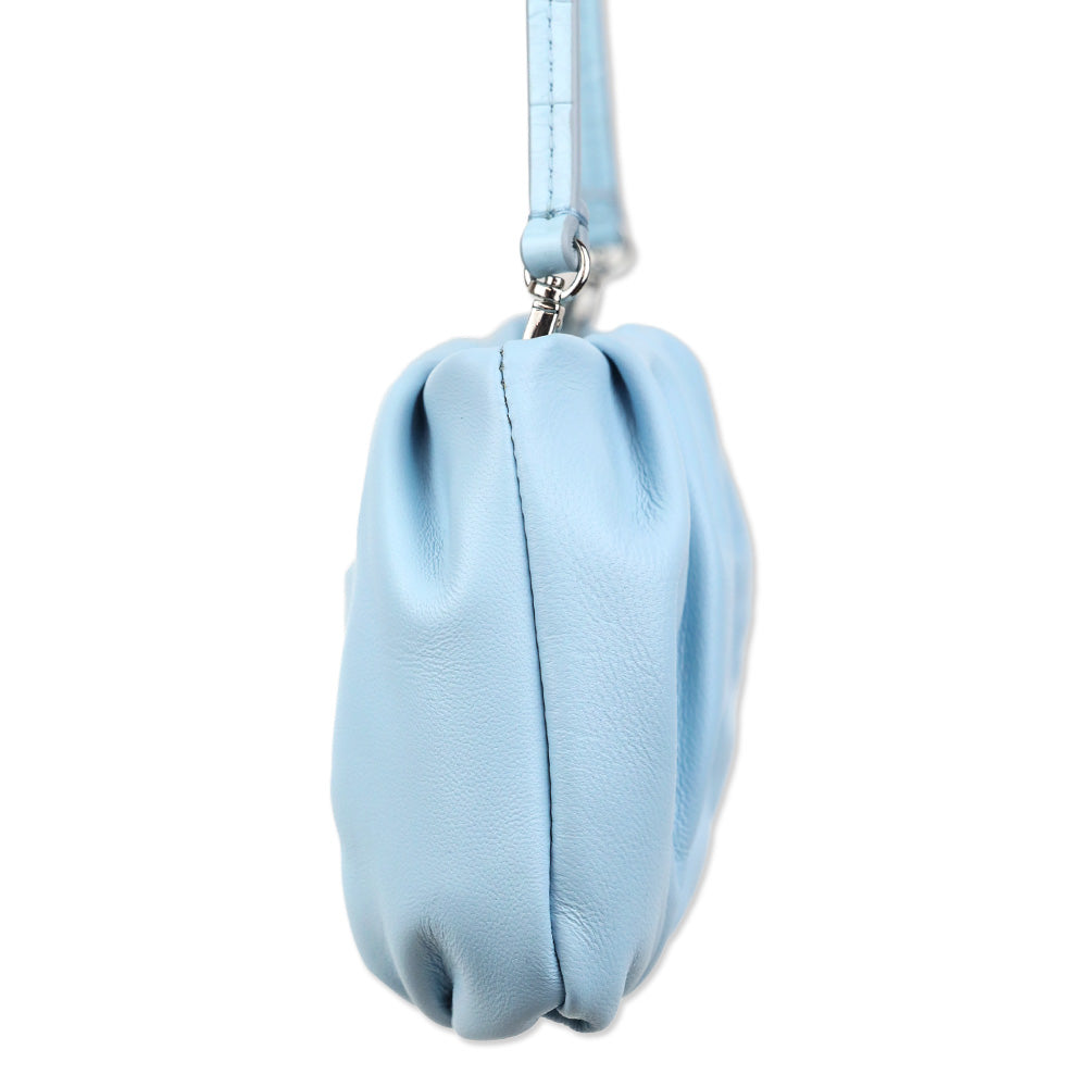 Staud Blue Leather Ruched Bean Bag