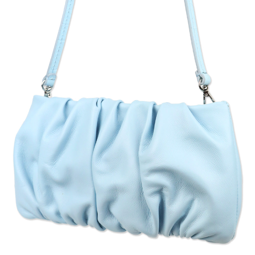 Staud Blue Leather Ruched Bean Bag