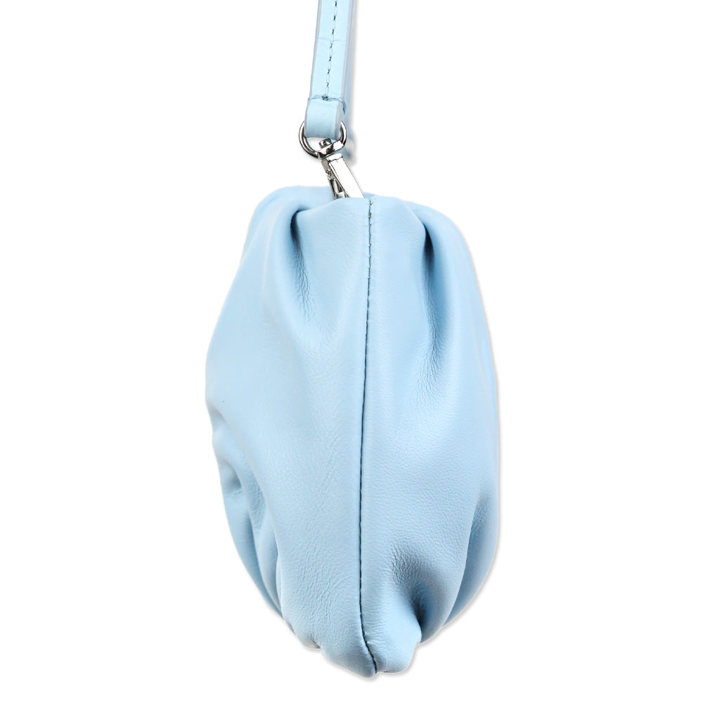 Staud Blue Leather Ruched Bean Bag
