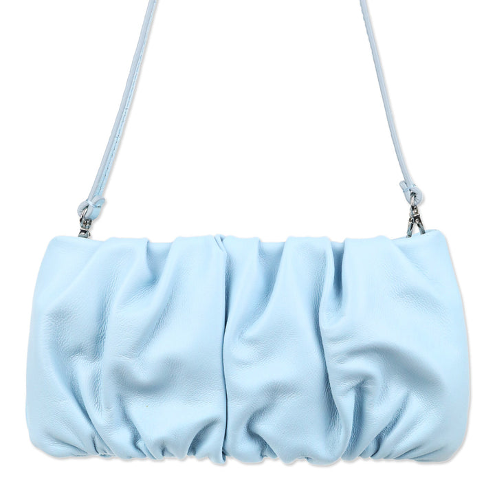Staud Blue Leather Ruched Bean Bag