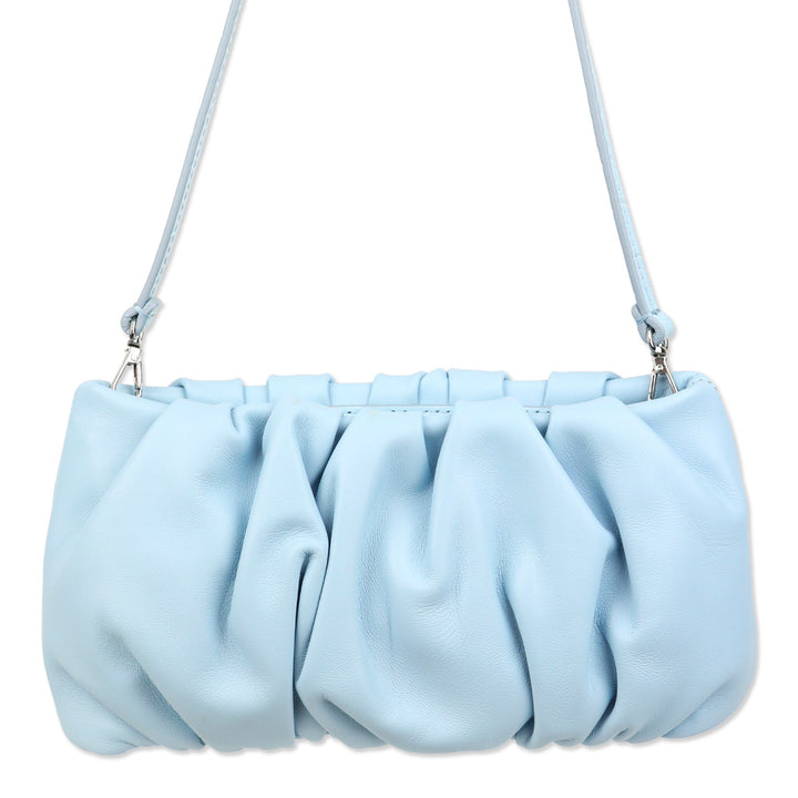 Staud Blue Leather Ruched Bean Bag