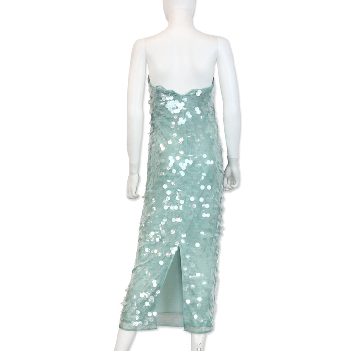 Staud Casey Teal Paillette Strapless Dress