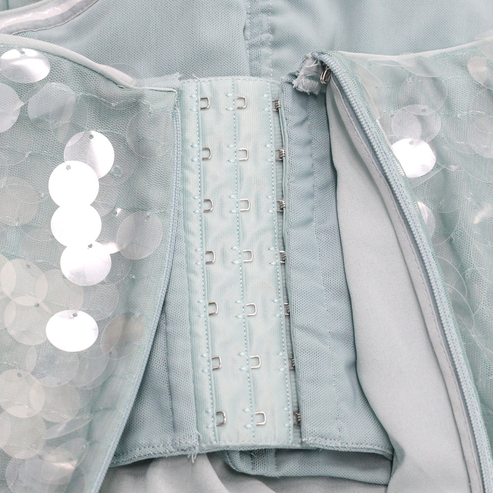 Staud Casey Teal Paillette Strapless Dress