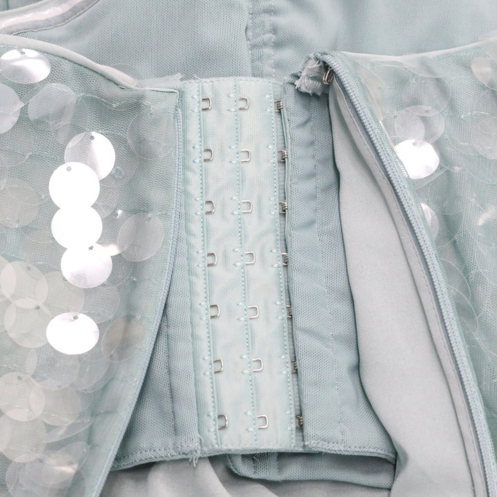 Staud Casey Teal Paillette Strapless Dress