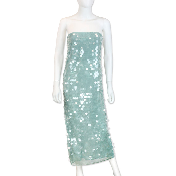 Staud Casey Teal Paillette Strapless Dress