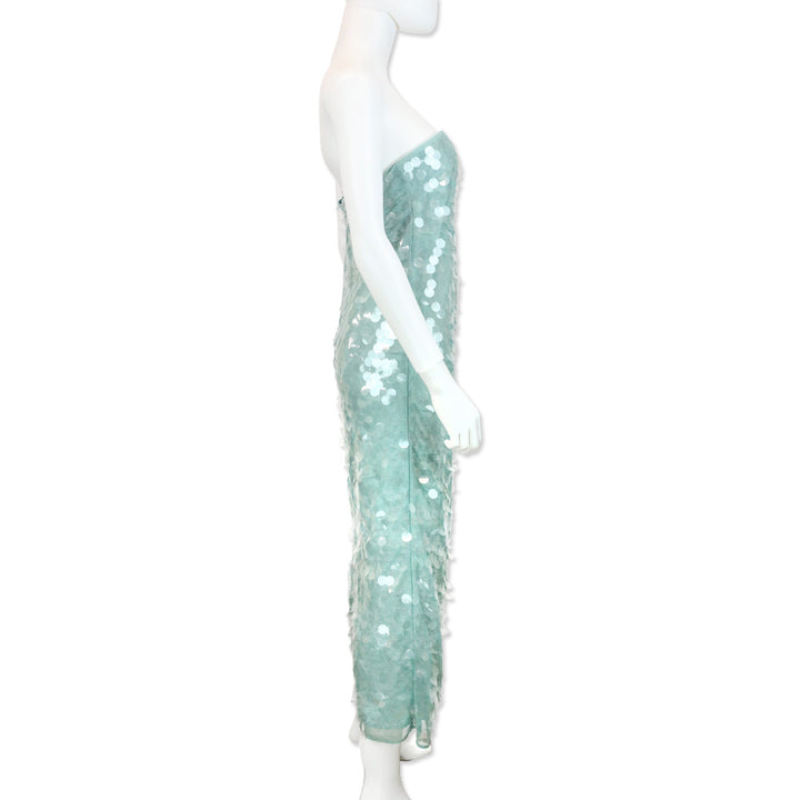Staud Casey Teal Paillette Strapless Dress