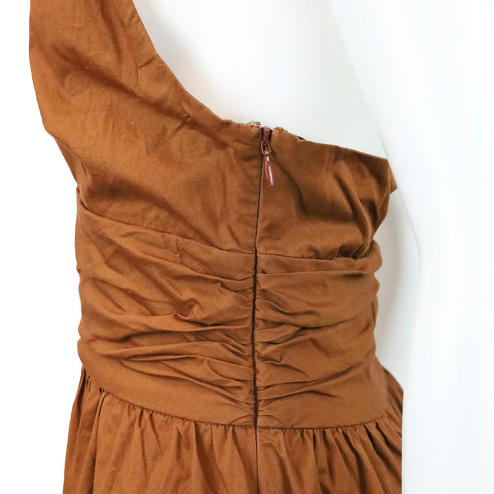 Staud Moana Brown Cotton-Poplin Halteneck Midi Dress