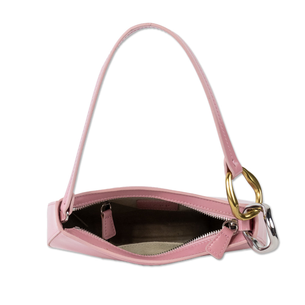 Staud Pink Ollie Zip Leather Shoulder Bag