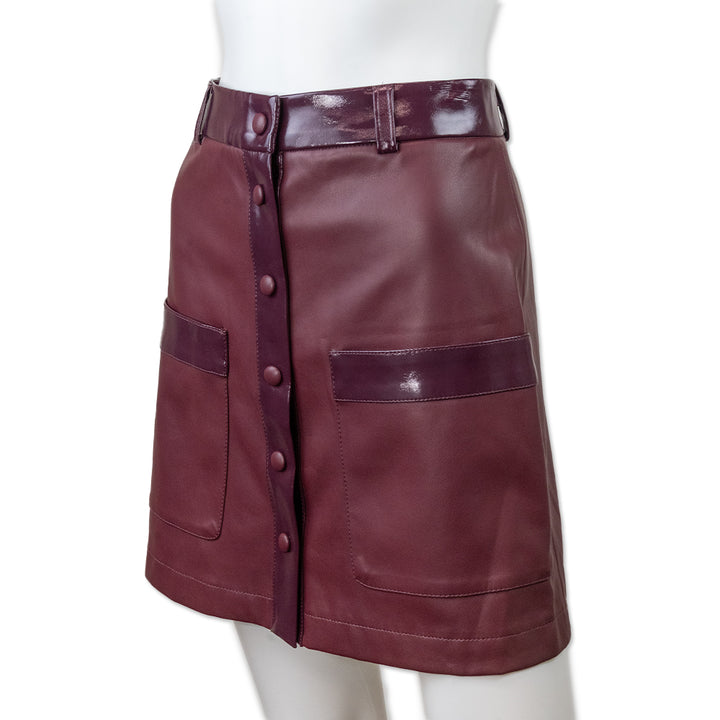 Staud Plum Button Front Faux Leather Skirt