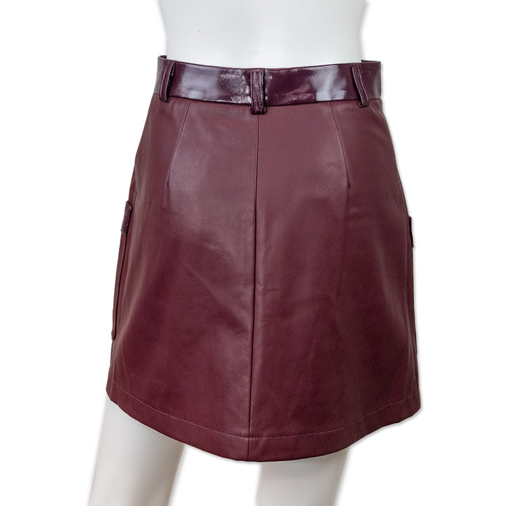 Staud Plum Button Front Faux Leather Skirt