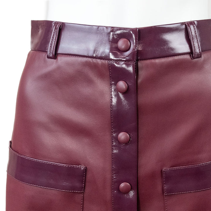 Staud Plum Button Front Faux Leather Skirt