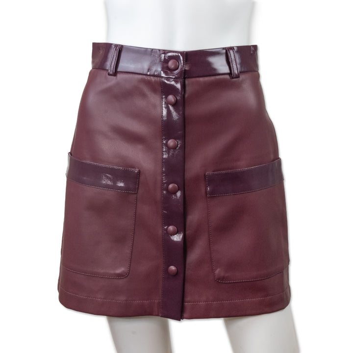 Staud Plum Button Front Faux Leather Skirt