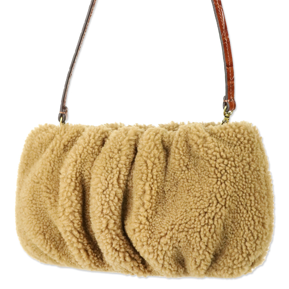 Staud Tan Bean Shearling Teddy Bear Shoulder Bag