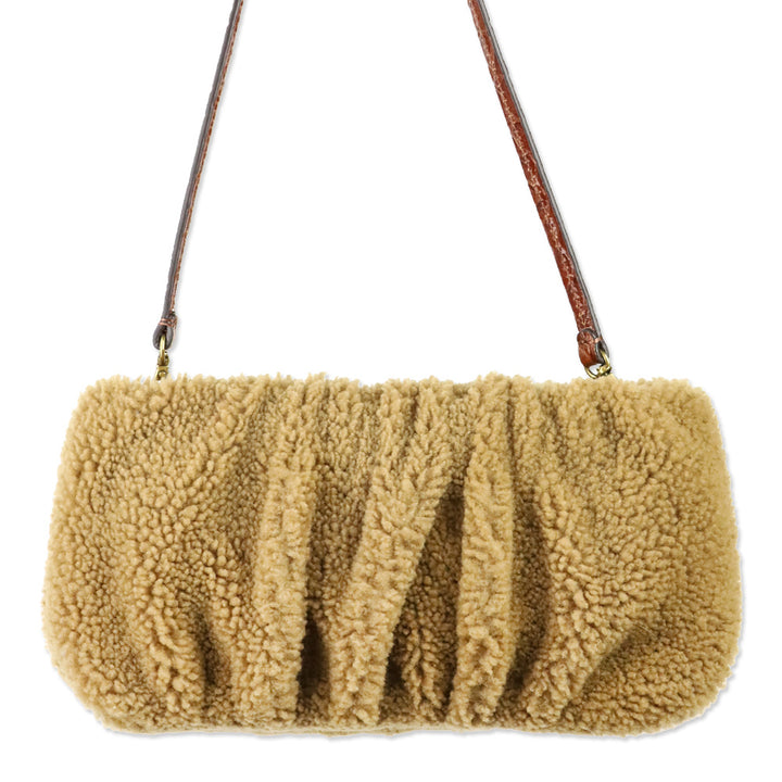 Staud Tan Bean Shearling Teddy Bear Shoulder Bag