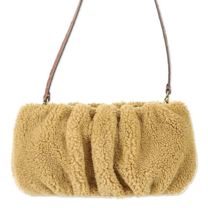 Staud Tan Bean Shearling Teddy Bear Shoulder Bag