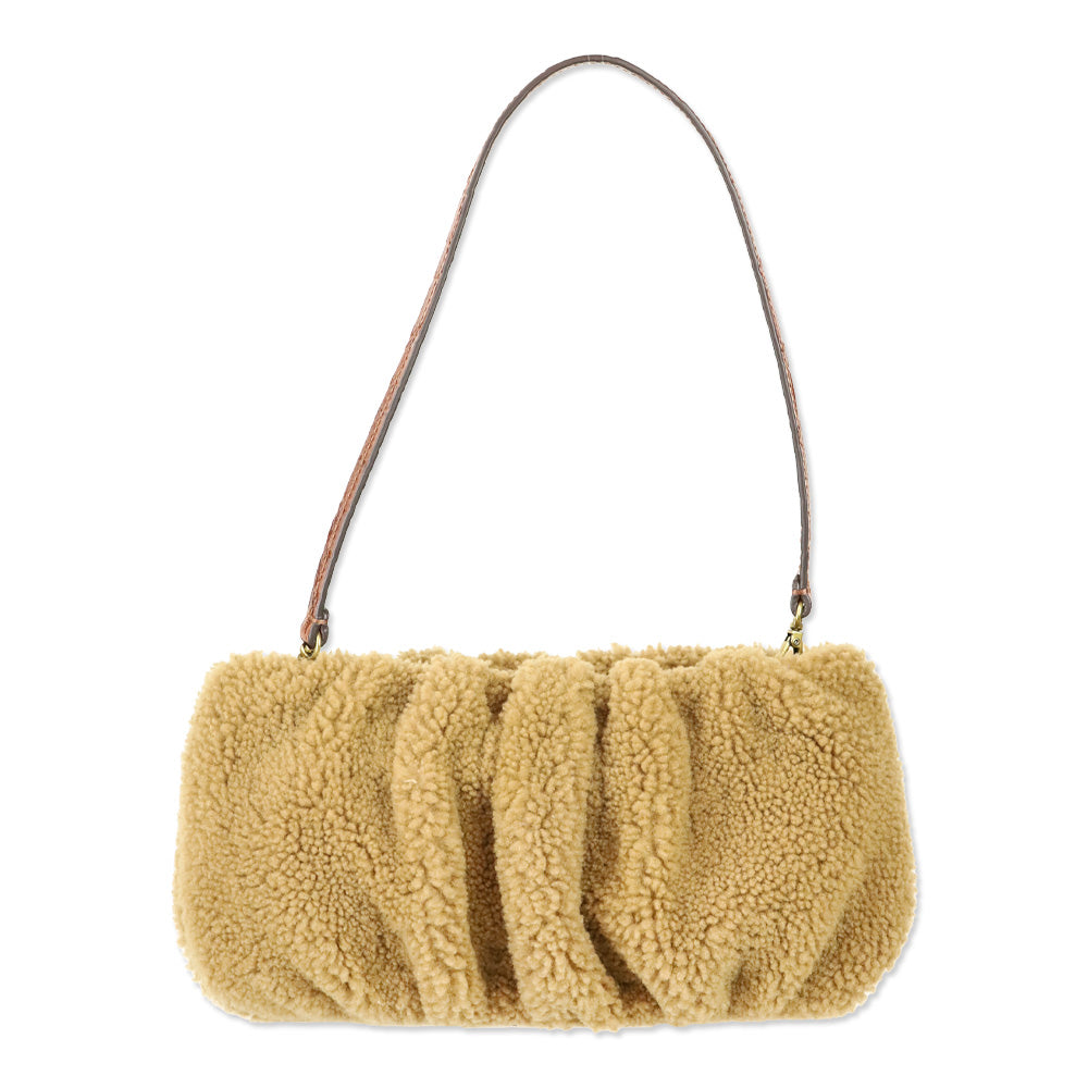 Staud Tan Bean Shearling Teddy Bear Shoulder Bag
