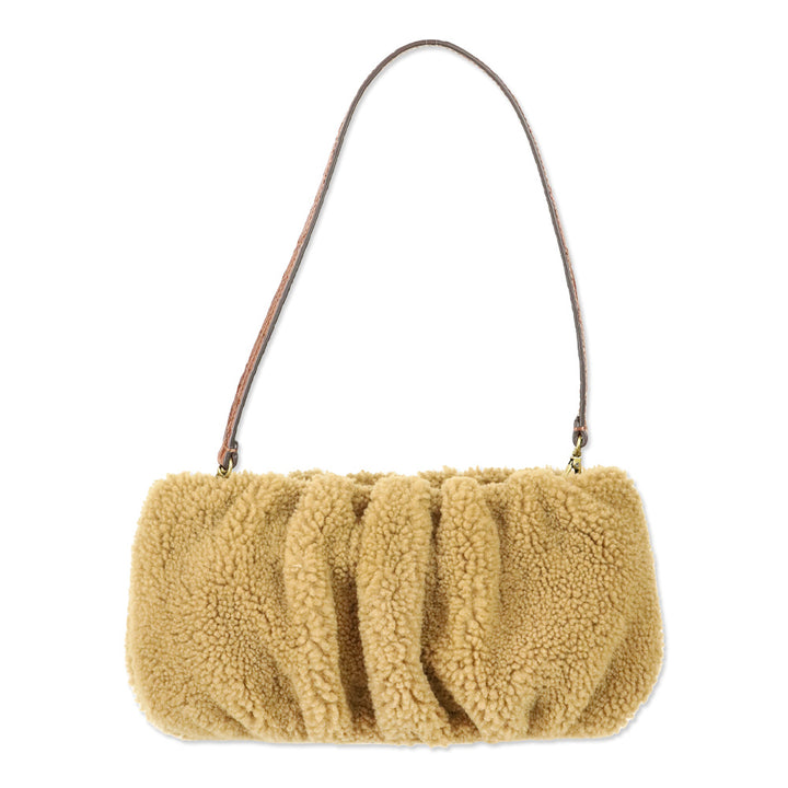 Staud Tan Bean Shearling Teddy Bear Shoulder Bag