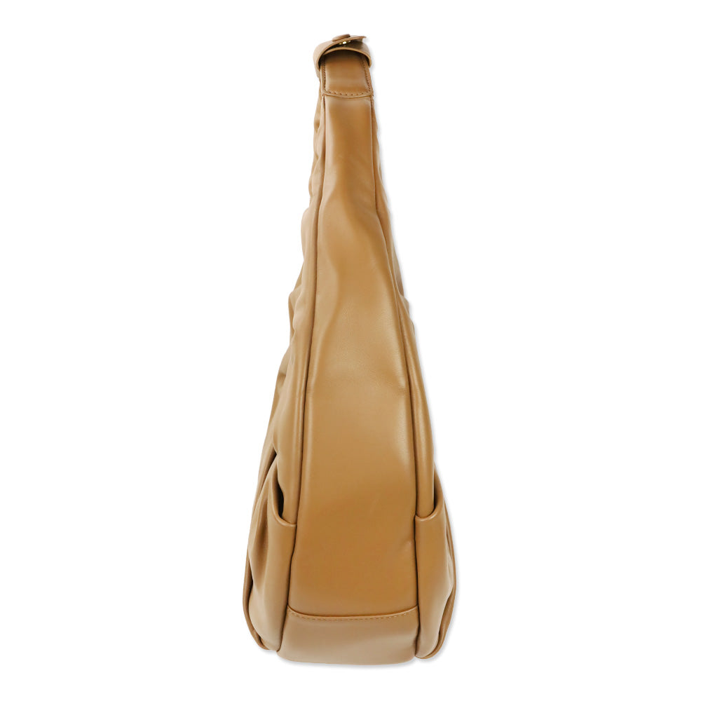 Staud Tan Brown Soft Leather Pleated Moon Bag