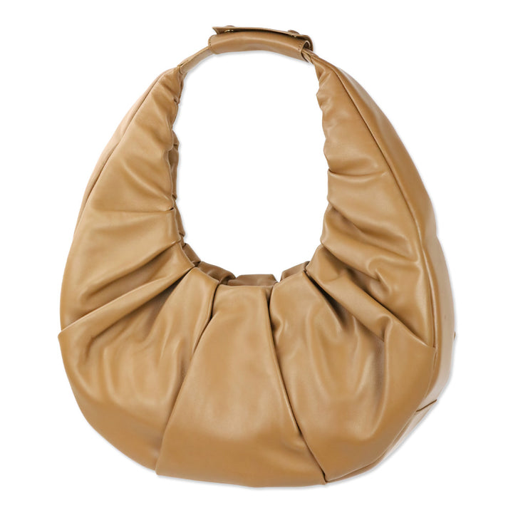 Staud Tan Brown Soft Leather Pleated Moon Bag