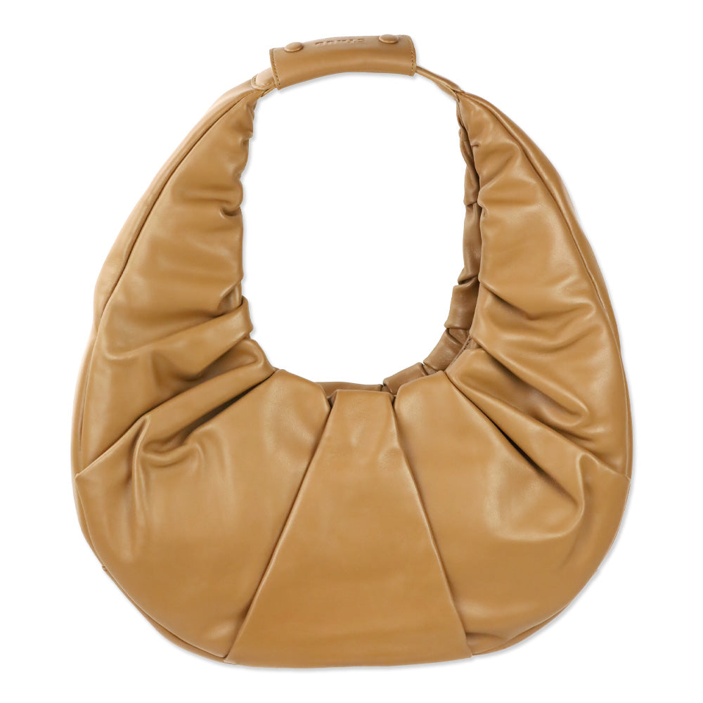 Staud Tan Brown Soft Leather Pleated Moon Bag