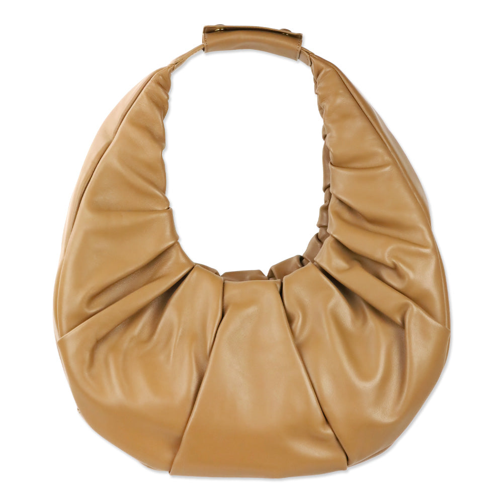 Staud Tan Brown Soft Leather Pleated Moon Bag