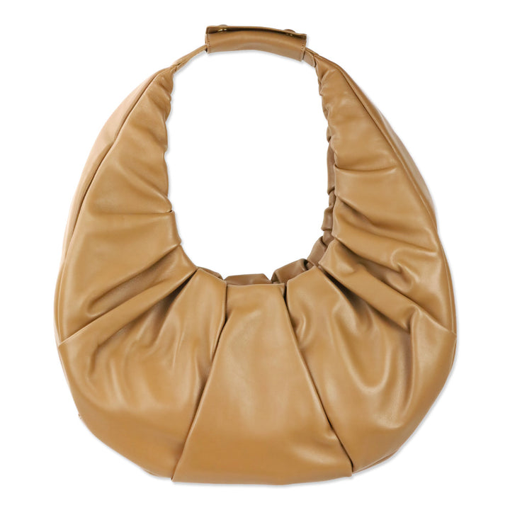 Staud Tan Brown Soft Leather Pleated Moon Bag