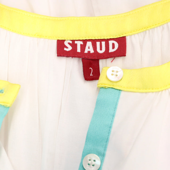 Staud White Cotton Demi Tiered Short Puff-Sleeve Prairie Peasant Maxi Dress