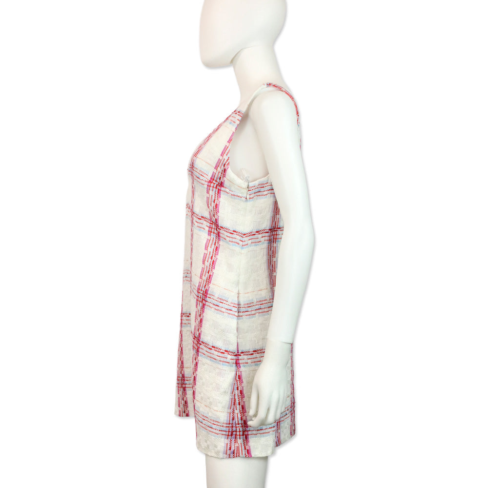 Staud White/Red Plaid Tea Towel Mini Zora Dress